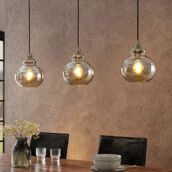 Lindby pendellampe Tymoni, 3 lyskilder, rav, glass, Ø 20 cm Online