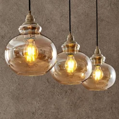 Lindby pendellampe Tymoni, 3 lyskilder, rav, glass, Ø 20 cm Online