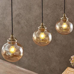 Lindby pendellampe Tymoni, 3 lyskilder, rav, glass, Ø 20 cm Online