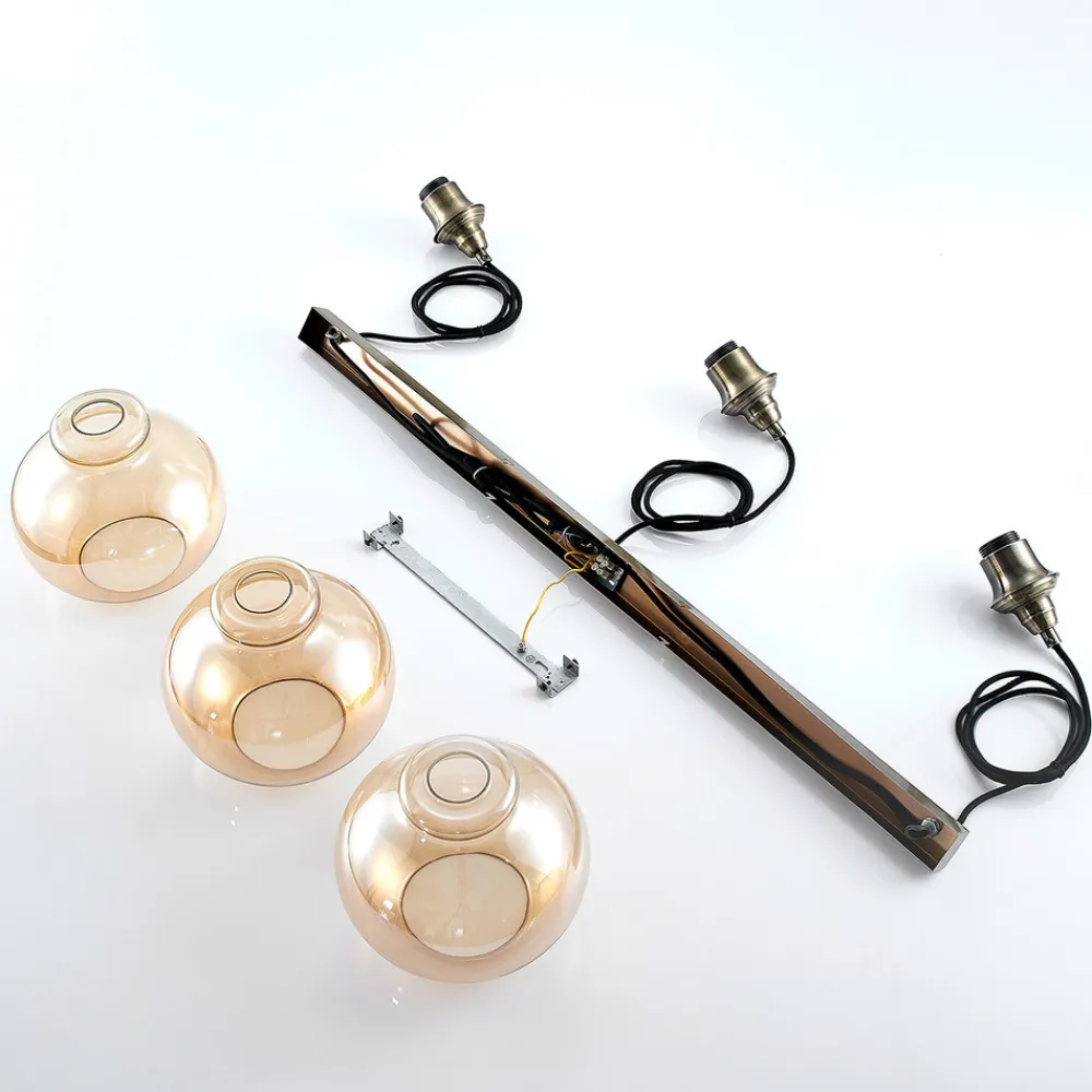 Lindby pendellampe Tymoni, 3 lyskilder, rav, glass, Ø 20 cm Online