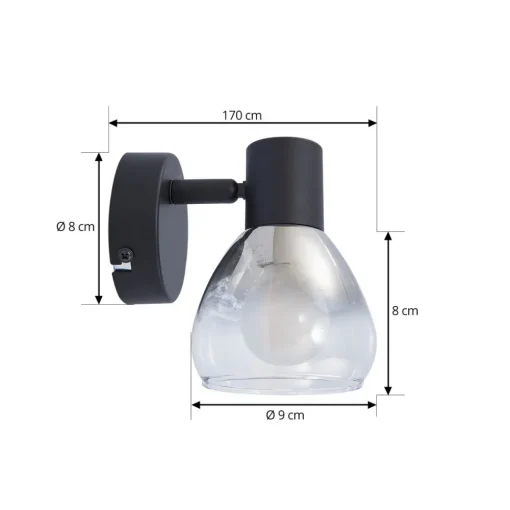Lindby Pendura vegglampe, Ø 9 cm, svart, glass Clearance