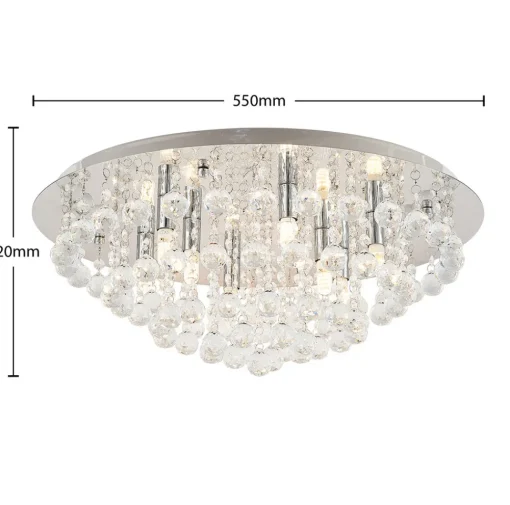 Lindby taklampe Antonino, 8 lyskilder, krom, krystall, 55 cm