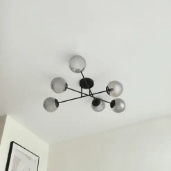 Lindby taklampe Isamer, røykgrå, Ø 80 cm, kuppel Hot