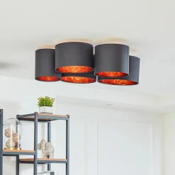 Lindby taklampe Laurenz, 5 lyskilder, 83 cm, svart/gull New