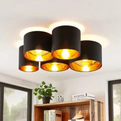 Lindby taklampe Laurenz, 5 lyskilder, 83 cm, svart/gull New