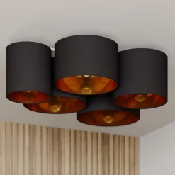 Lindby taklampe Laurenz, 5 lyskilder, 83 cm, svart/gull New