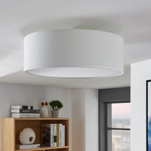 Lindby taklampe Mariat, hvit, lin, Ø 45 cm, E27 New