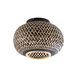 Lindby taklampe Nerys, svart, bambus, Ø 38 cm| Design- Og Hotellbelysning