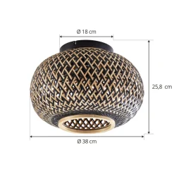 Lindby taklampe Nerys, svart, bambus, Ø 38 cm| Design- Og Hotellbelysning