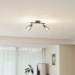 Lindby taklampe Netty, 2 lyskilder, grå, glass Discount