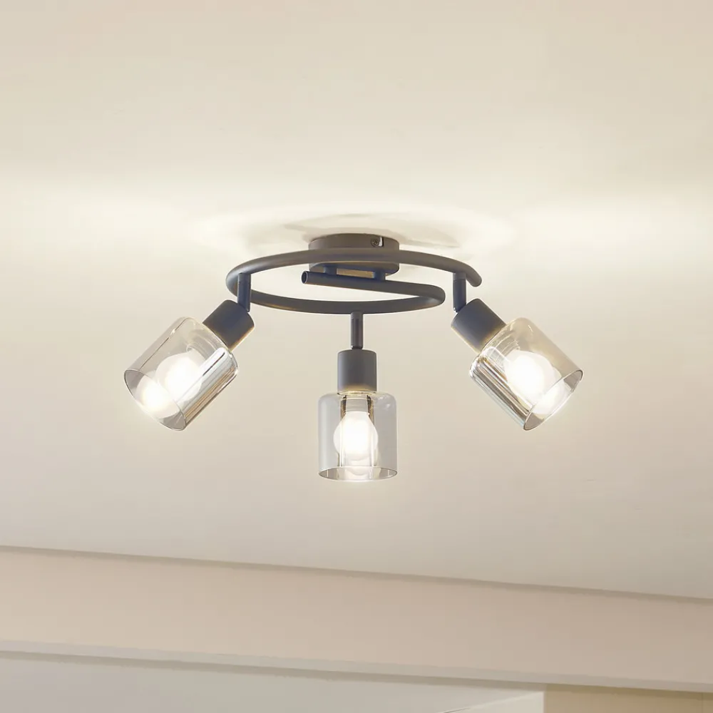 Lindby taklampe Netty, grå, 3 lyskilder, glass Online