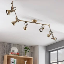 Lindby taklampe Perseas, 180 cm, 6 lyskilder, antikk messing, GU10| Led-Innendørs|Spotter I Tak