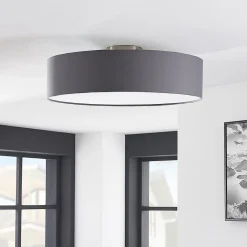 Lindby taklampe Sebatin, Ø 50 cm, grå, stoff, E27| Design- Og Hotellbelysning|Taklamper