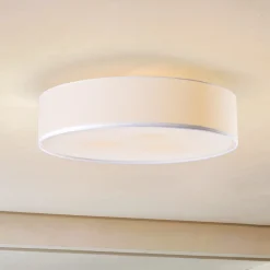 Lindby taklampe Sebatin, Ø 50 cm, hvit, stoff, E27 Hot