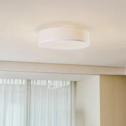 Lindby taklampe Sebatin, Ø 50 cm, hvit, stoff, E27 Hot