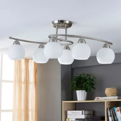 Lindby taklampe Svean, 6 lyskilder, hvit, glass, lengde 75 cm Hot