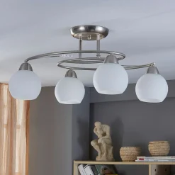 Lindby taklampe Svean, 4-lys, hvit, glass, lengde 42,5 cm| Design- Og Hotellbelysning|Taklamper