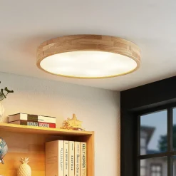 Lindby taklampe Tanju, Ø 60 cm, 5 lyskilder, eik, E27 Outlet