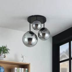 Lindby taklampe Teeja, smoke, 3 lyskilder, Ø47cm, glass, E27| Design- Og Hotellbelysning|Taklamper