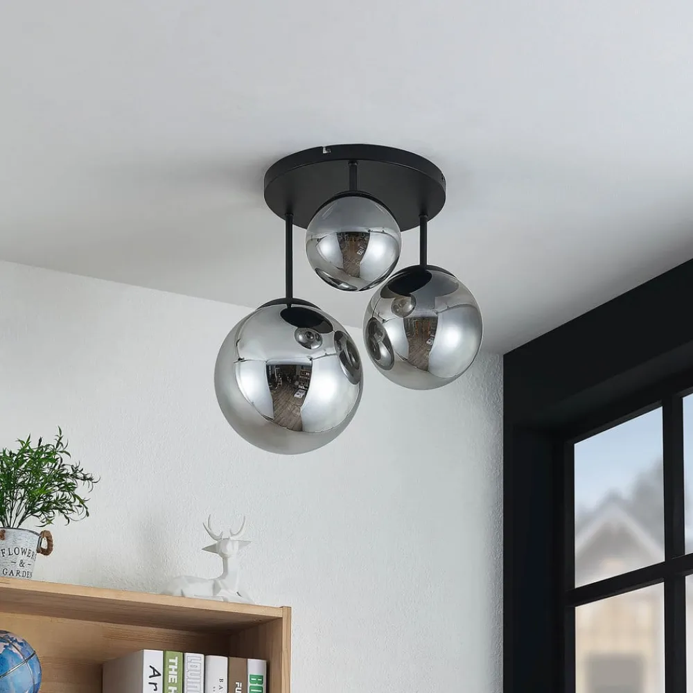 Lindby taklampe Teeja, smoke, 3 lyskilder, Ø47cm, glass, E27| Design- Og Hotellbelysning|Taklamper