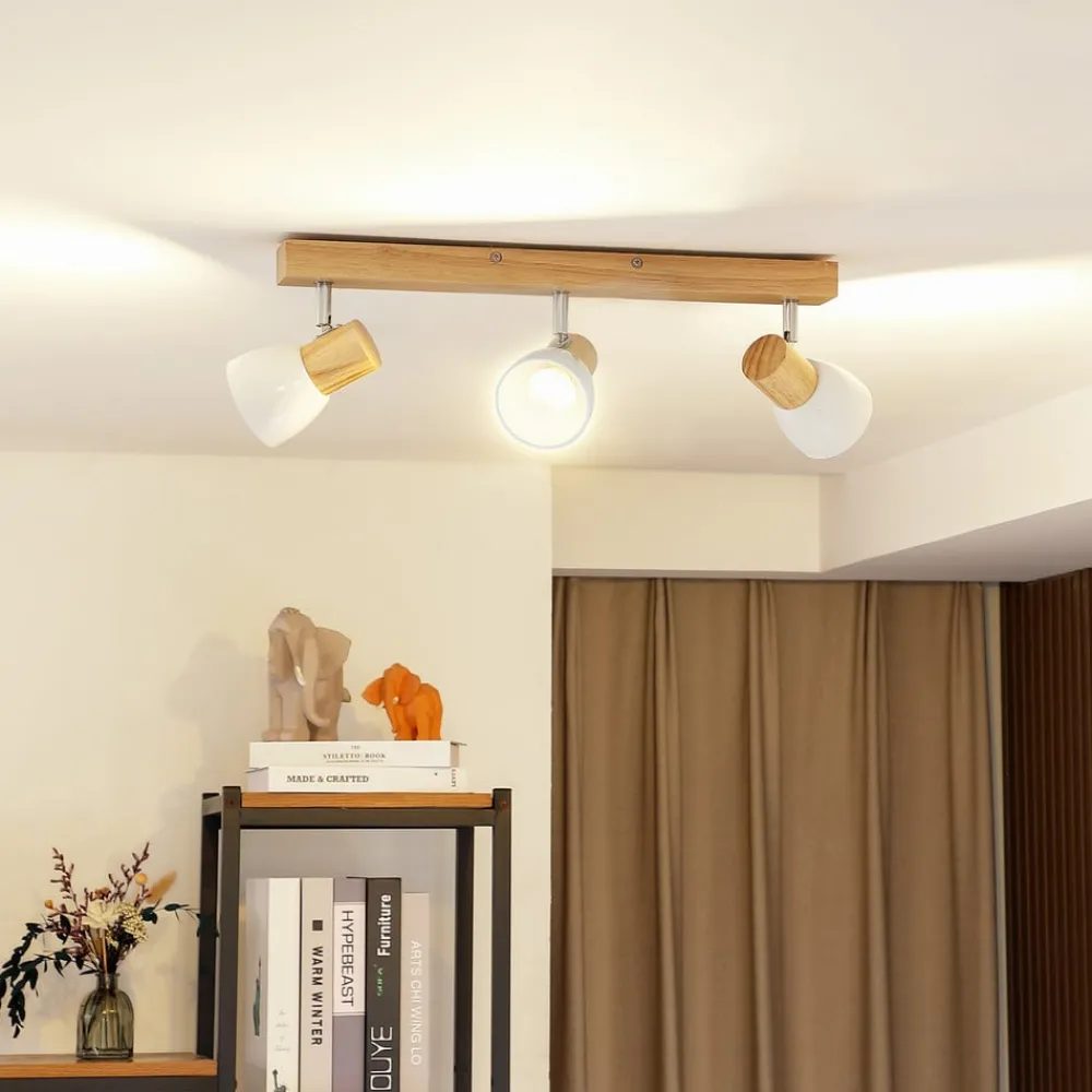 Lindby taklampe Thorin, 47 cm, 3 lyskilder, hvit, tre, E14| Spotter I Tak|Taklamper