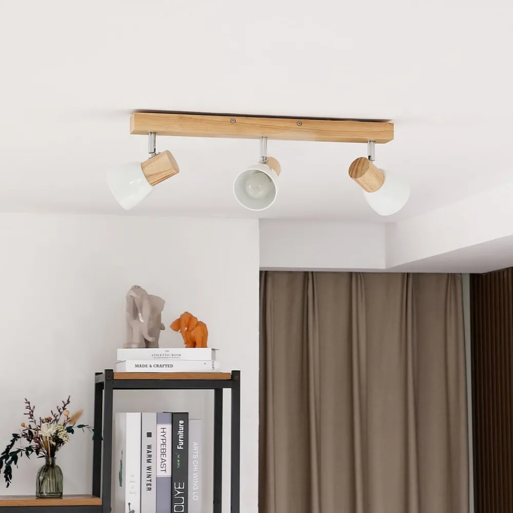 Lindby taklampe Thorin, 47 cm, 3 lyskilder, hvit, tre, E14| Spotter I Tak|Taklamper