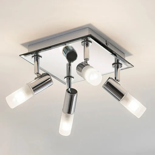 Lindby taklampe til bad Zela, 32 cm, krom, 4 lyskilder, IP44 Discount