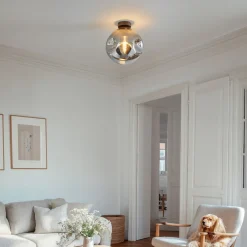 Lindby taklampe Valentina, E27, røykgrå, glass, Ø 25 cm Best