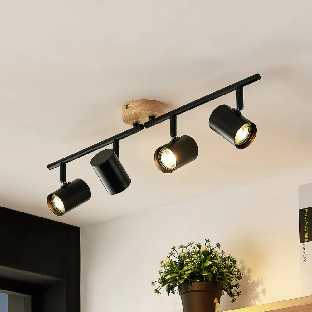 Lindby taklampe Xiomara, 4 lyskilder, 68 cm lang, tre