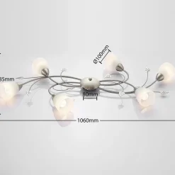 Lindby taklampe Yannie, 6 lyskilder, 106 cm, nikkel/hvit, glass| Design- Og Hotellbelysning|Taklamper
