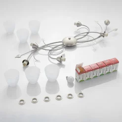 Lindby taklampe Yannie, 6 lyskilder, 106 cm, nikkel/hvit, glass| Design- Og Hotellbelysning|Taklamper