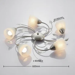 Lindby taklampe Yannie, 5 lyskilder, 60 cm, nikkel/hvit, glass Outlet