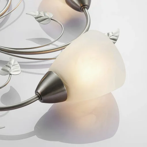 Lindby taklampe Yannie, 5 lyskilder, 60 cm, nikkel/hvit, glass Outlet
