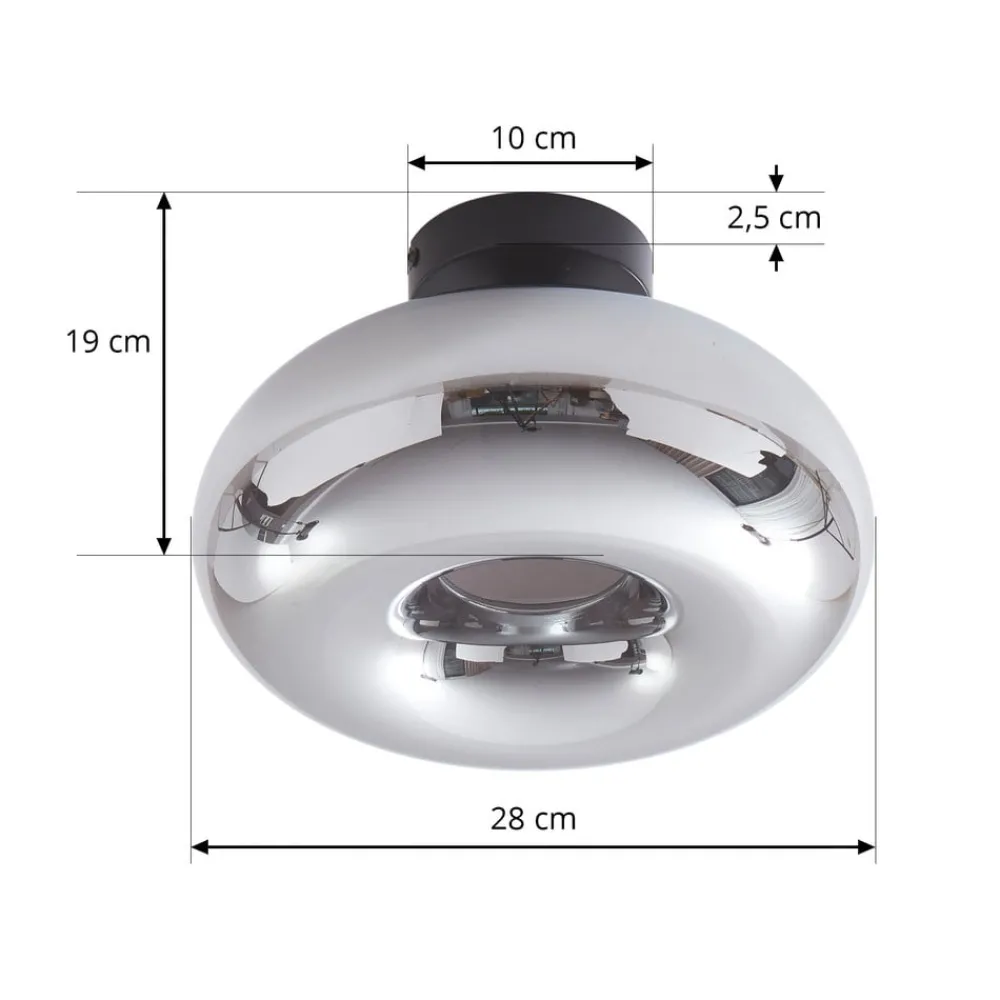 Lindby taklampe Zehra, Ø 28 cm, røykgrå, glass| Design- Og Hotellbelysning|Taklamper