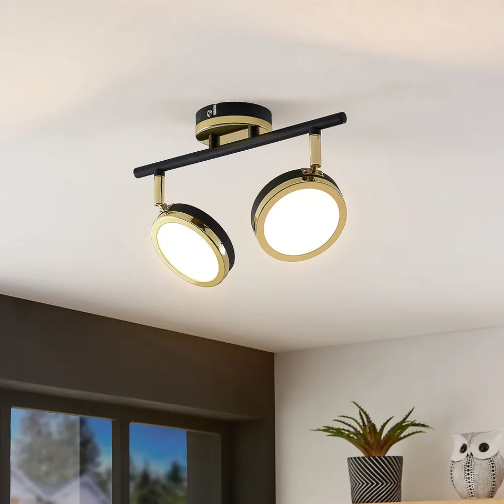 Lindby takspotlight Alsani, 2-lys, stål, svart, gull Sale