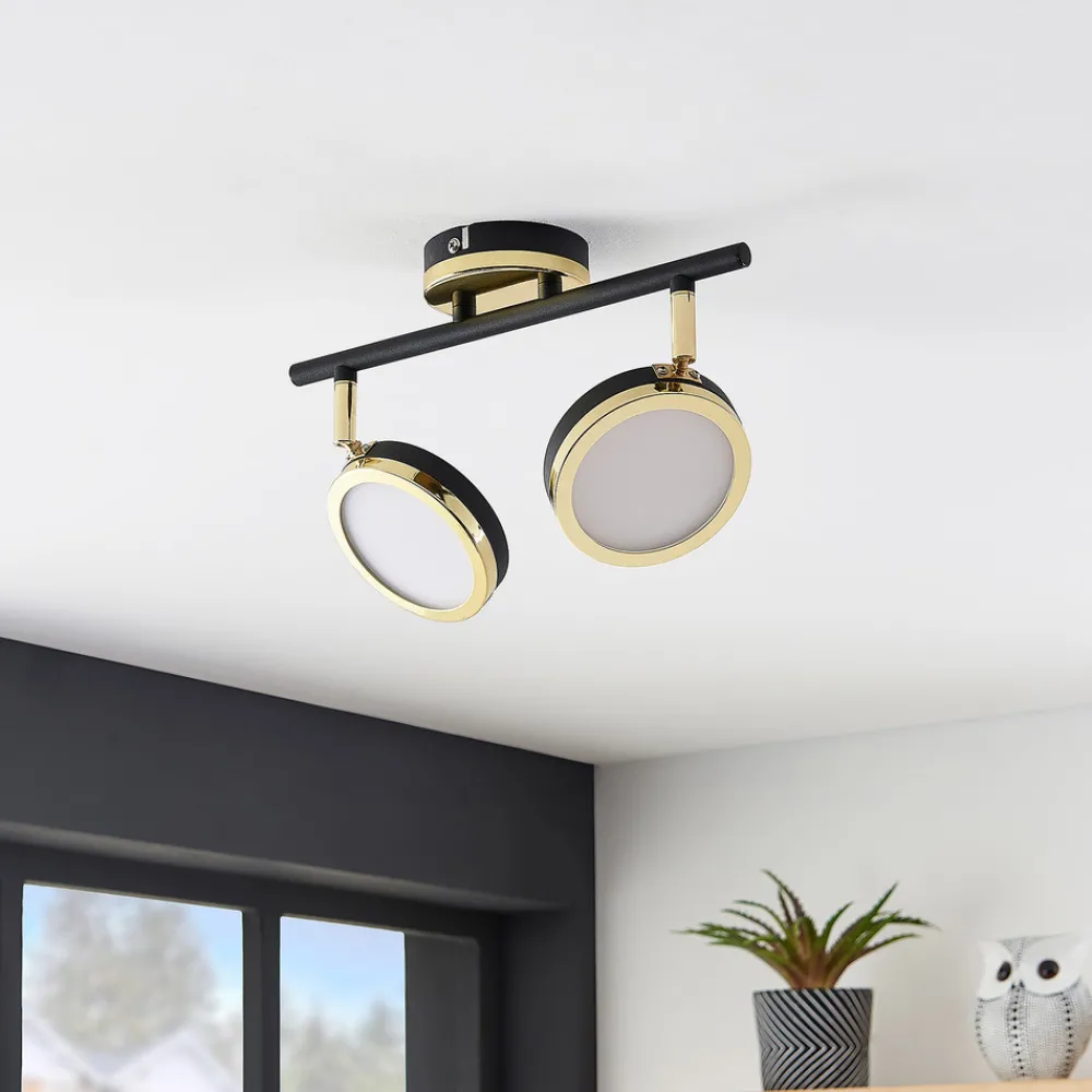 Lindby takspotlight Alsani, 2-lys, stål, svart, gull Sale