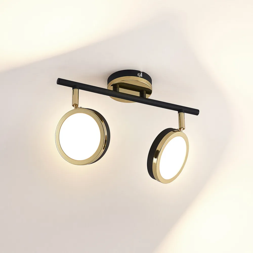 Lindby takspotlight Alsani, 2-lys, stål, svart, gull Sale