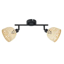 Lindby takspotlight Youstin, 30 cm lang, bambus, 2-lys, E14 Hot