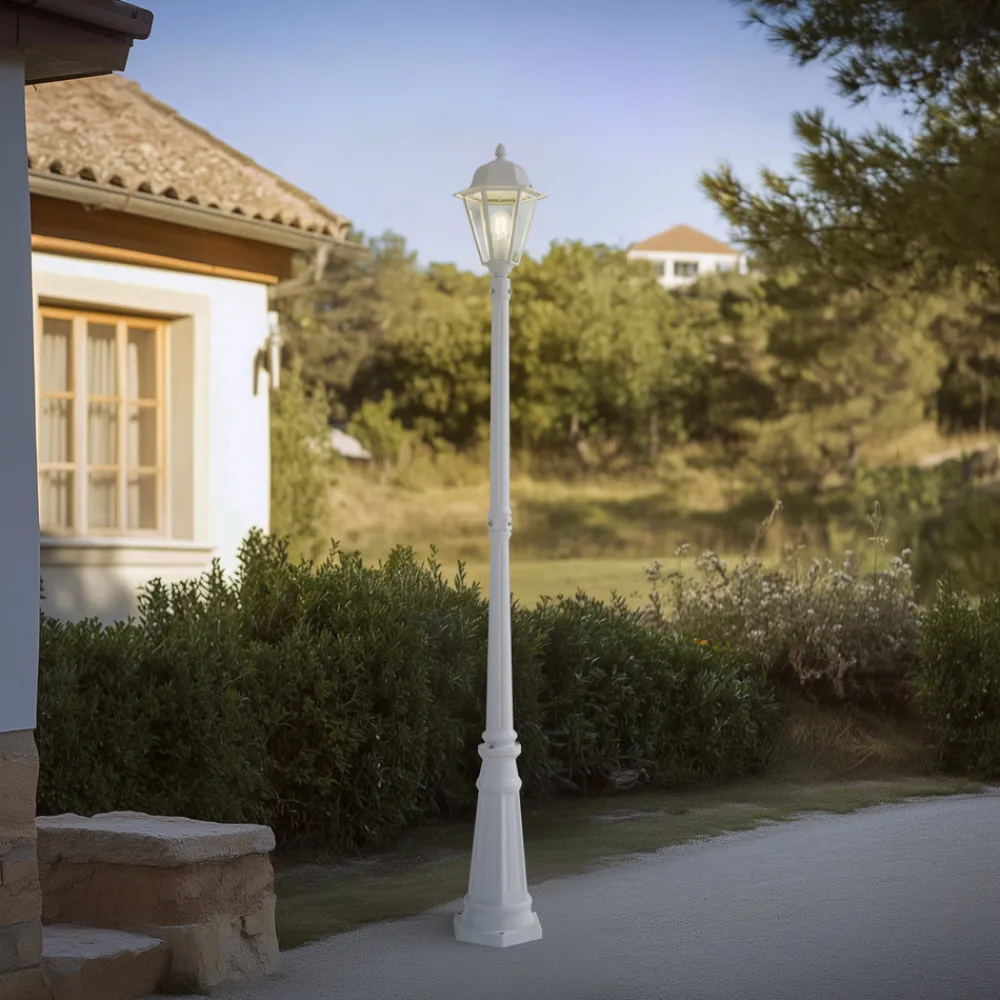 Lindby utelampe Edana, 211 cm, hvit, metall, E27, IP44 Best