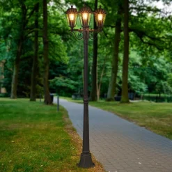 Lindby utelampe Lamina, 172 cm, 3 lyskilder, svart-rust, E27| Lyktestolper