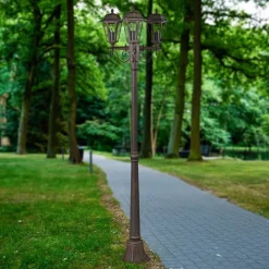 Lindby utelampe Lamina, 172 cm, 3 lyskilder, svart-rust, E27| Lyktestolper