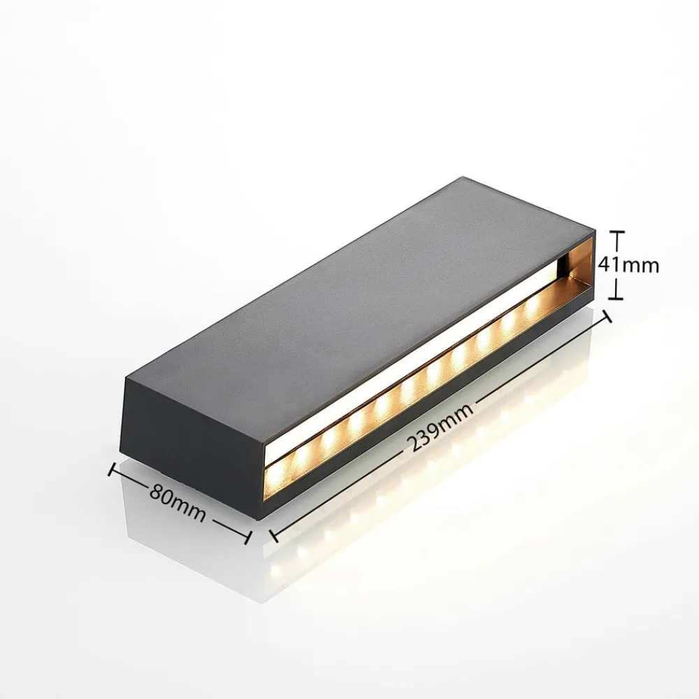 Lindby utendørs LED-vegglampe Jarte, 24 cm, ned, grå, IP65| Kommersiell Utebelysning|Led-Utendørs