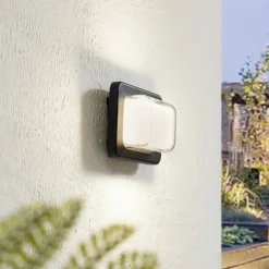 Lindby utendørs LED-vegglampe Sibara, antrasitt, kantet, IP54| Terrassebelysning