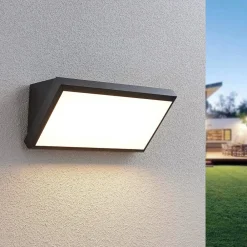 Lindby utendørs LED-vegglampe Abby, grå, plast, IP65| Kommersiell Utebelysning|Led-Utendørs