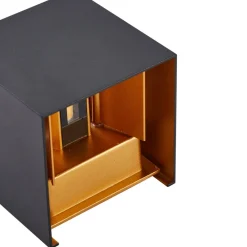 Lindby utendørs LED-vegglampe Nivar, kantet, svart/gull, IP54| Kommersiell Utebelysning|Led-Utendørs