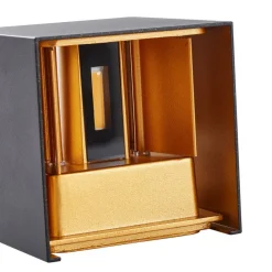 Lindby utendørs LED-vegglampe Nivar, kantet, svart/gull, IP54| Kommersiell Utebelysning|Led-Utendørs