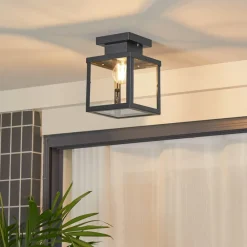 Lindby utendørs taklampe Mandus, svart, stål, 22 cm| Terrassebelysning|Taklamper Utendørs