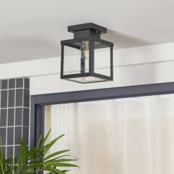 Lindby utendørs taklampe Mandus, svart, stål, 22 cm| Terrassebelysning|Taklamper Utendørs