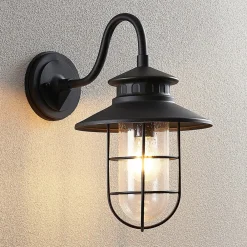Lindby utendørs vegglampe Kyan, høyde 40 cm, svart, IP44, E27| Terrassebelysning|Vegglamper Utendørs