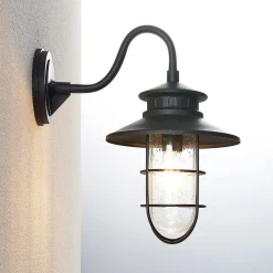 Lindby utendørs vegglampe Kyan, høyde 40 cm, svart, IP44, E27| Terrassebelysning|Vegglamper Utendørs